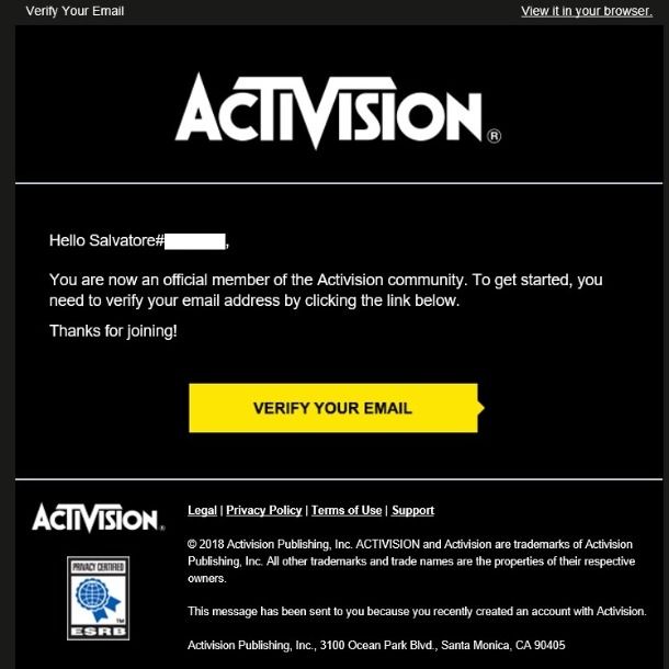 Account Activision verifica