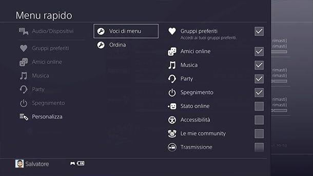 Menu rapido ps4