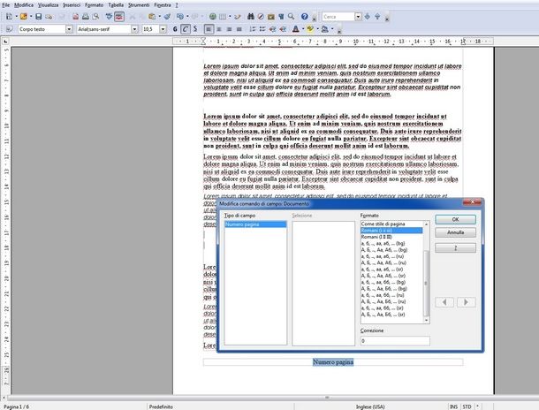 Saltare le prime pagine della tesi con la numerazione di OpenOffice