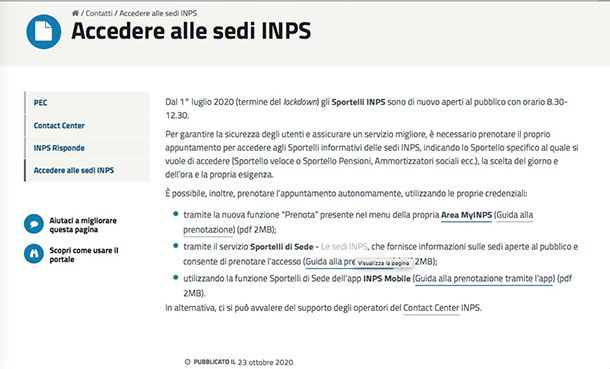 Come prendere appuntamento all'INPS on line senza accesso MyINPS individuazione sede