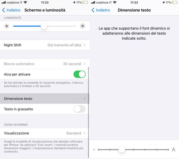 Cambiare grandezza carattere iPhone