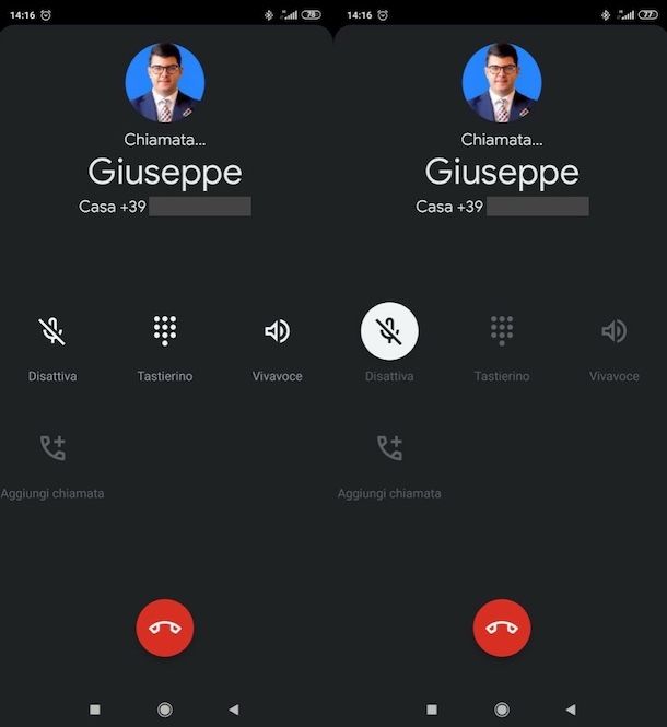 Disattivare microfono telefono in chiamata