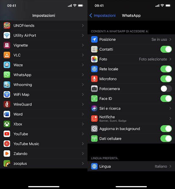 Manage permissions of the WhatsApp iphone app