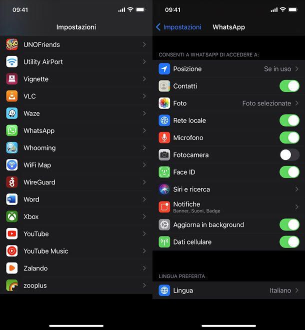 Gestire i permessi dell'app WhatsApp iphone