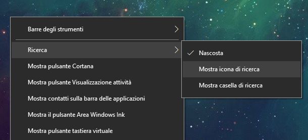 nascondi barra di ricerca in windows