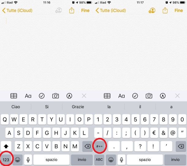 Tastiera iOS iPhone Hashatag