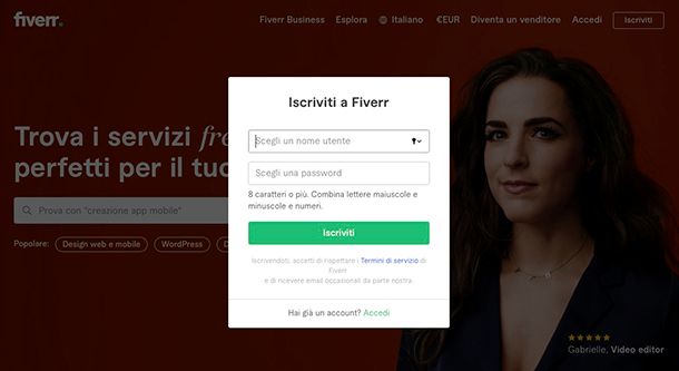 Come guadagnare su Fiverr Iscrizione