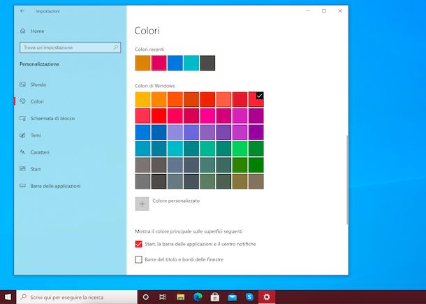 Cambiare colore barra applicazioni Windows 10