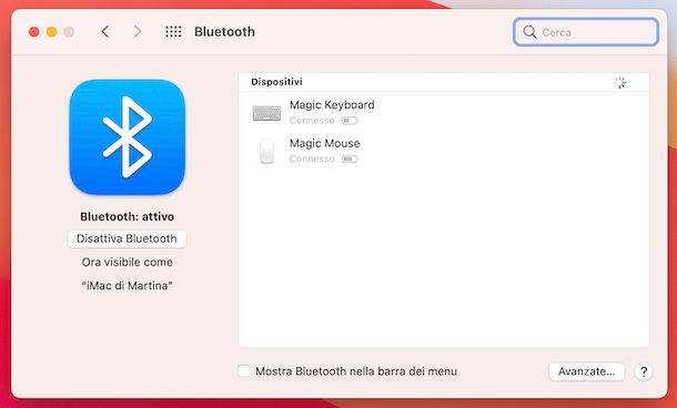 Impostazioni Bluetooth macOS