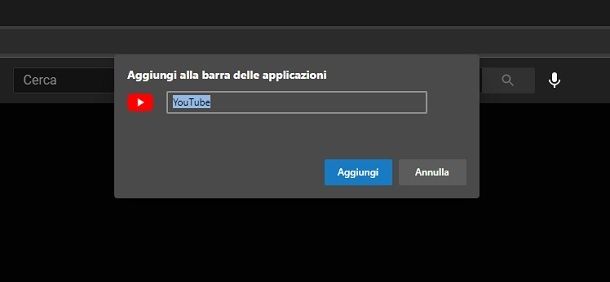 Aggiungi YouTube barra delle applicazioni Windows 10