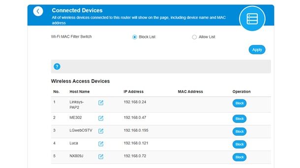 Controllo dal router dispositivi connessi Wi-Fi