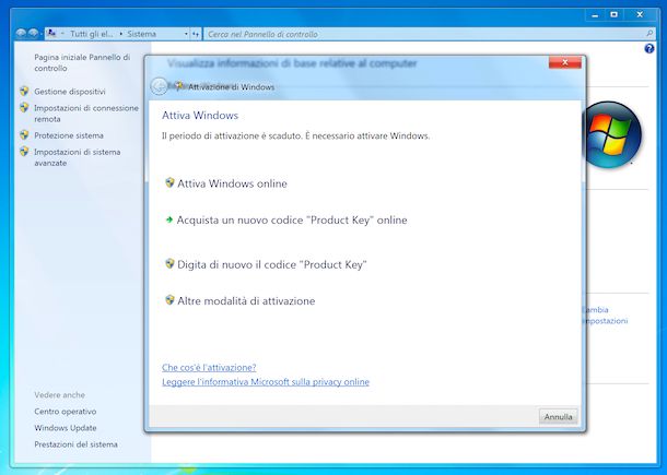 Attivazione Windows 7