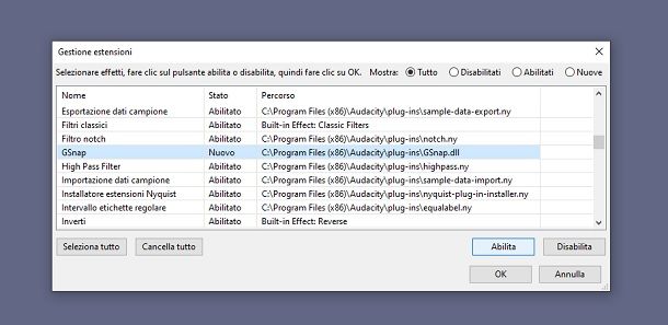 Installare GSnap su Audacity