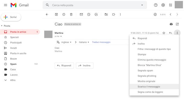 Download email da Gmail Web