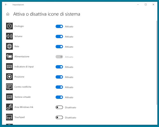 Aggiungere icone area di notifica Windows 10