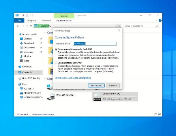 Come masterizzare con Windows 10