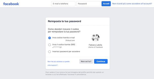 Recupero account Facebook con email