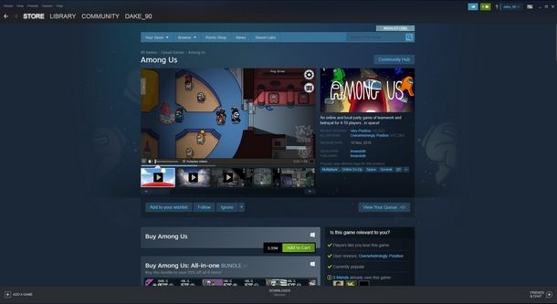 Installare Among Us su PC tramite Steam