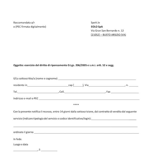 EOLO recesso anticipato