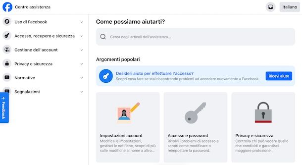 Centro Assistenza Facebook