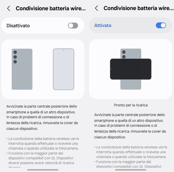 Condivisione batteria wireless Samsung