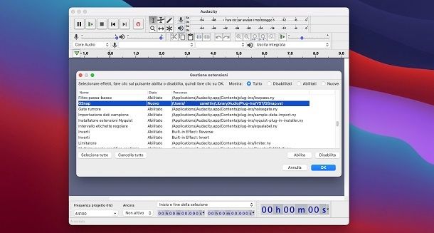 Installa GSnap Audacity Mac