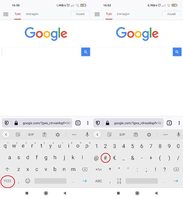 Tastiera Android Hashtag