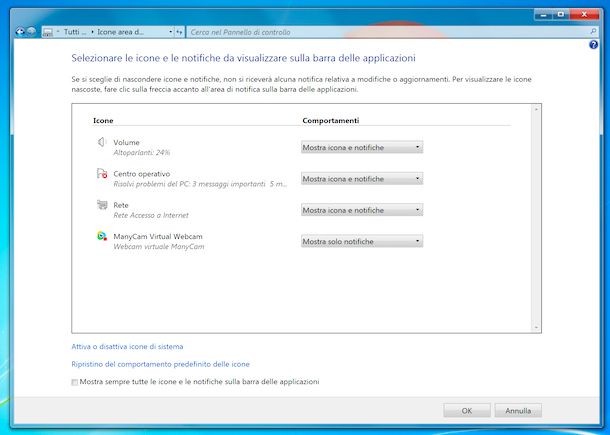 Icone area di notifica Windows 7
