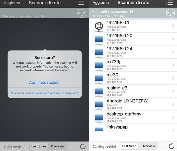 App iNet scansione rete Wi-Fi da iPhone