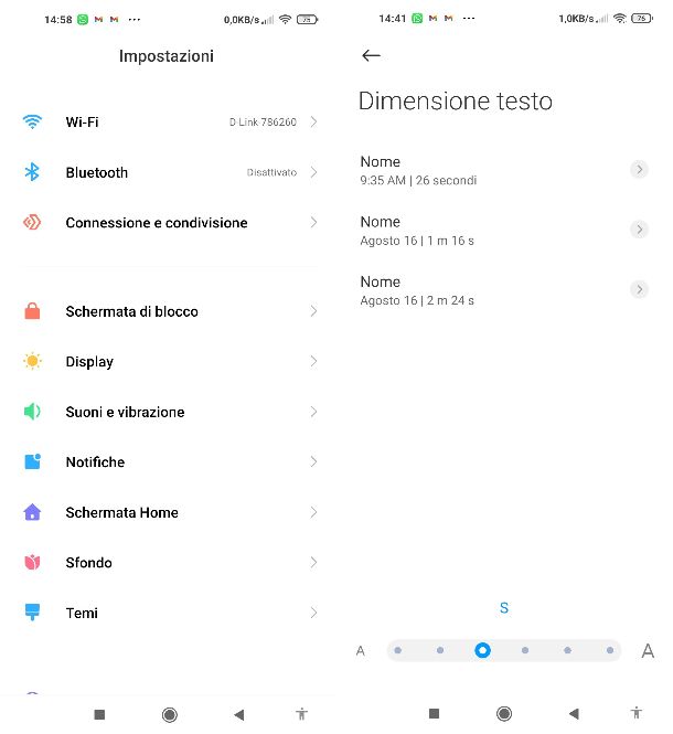 Dimensione testo Android