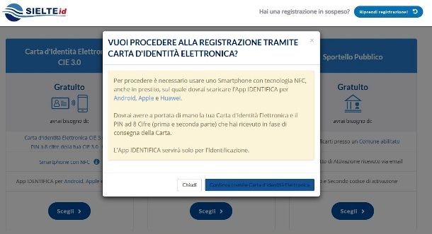 Riconoscimento con Carta d'Identità su Sielte ID