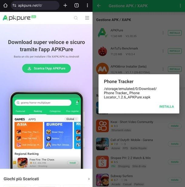Installare file XAPK APKPure
