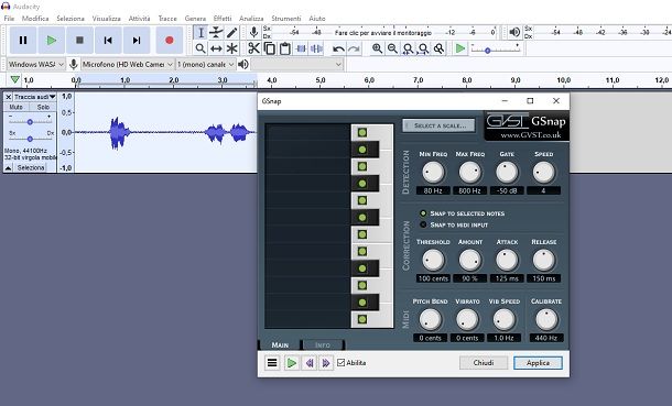 GSnap Interfaccia Audacity