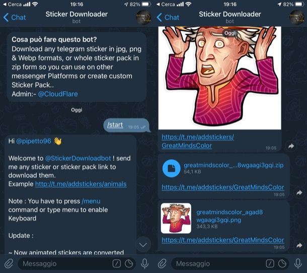 Bot Telegram per scaricare adesivi