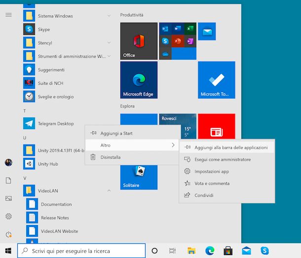 Aggiungere collegamenti barra applicazioni Windows 10