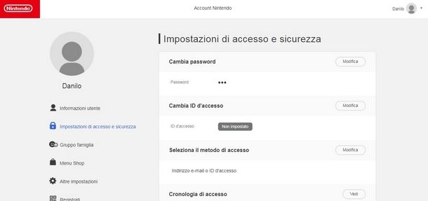 Accedere al proprio account Nintendo