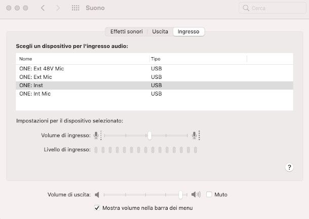 impostazioni audio macOS