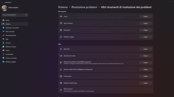 Usare lo strumento di risoluzione dei problemi Windows 11