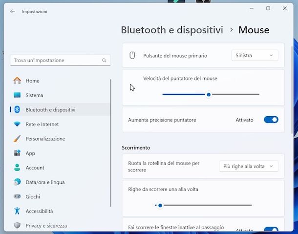 Velocità puntatore Windows 11
