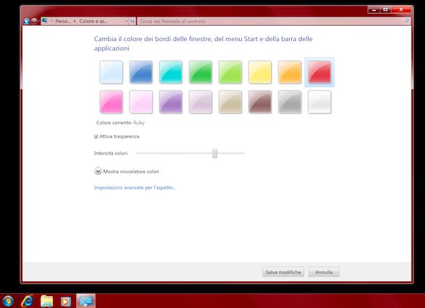 Cambiare colore barra applicazioni Windows 7