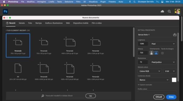 Creare nuovo foglio di lavoro con Photoshop
