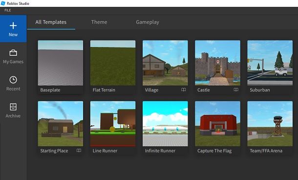 Crea nuovo progetto Roblox Studio