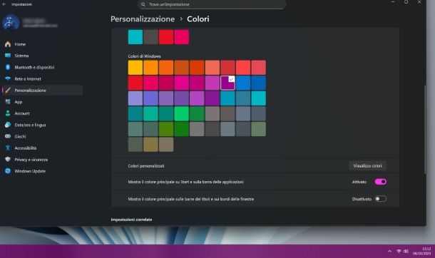 Cambiare colore alla barra delle applicazioni Windows 11