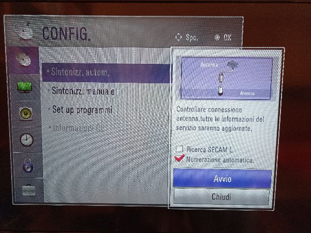 Sintonizzazione automatica Cielo TV LG