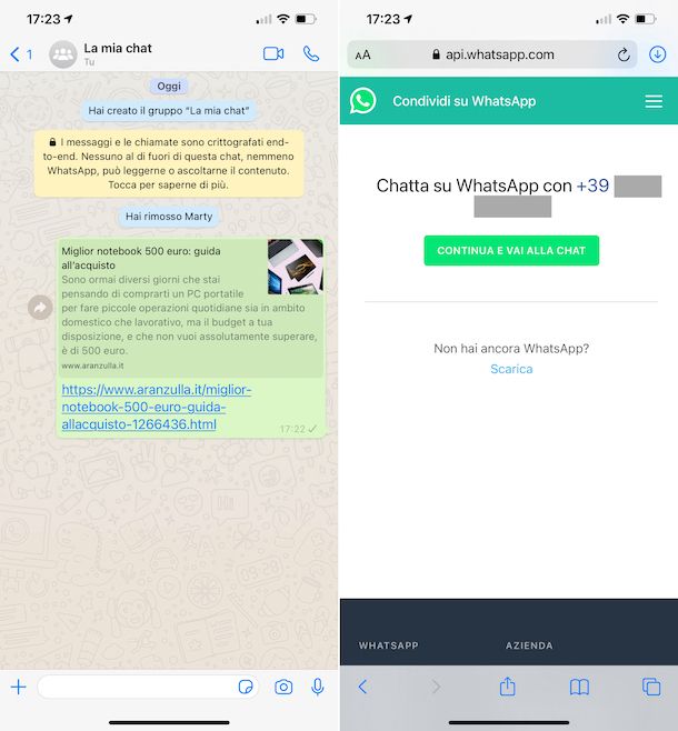 WhatsApp con se stessi su iPhone