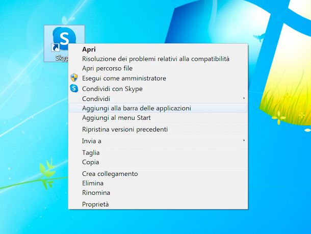 Icone collegamenti barra delle applicazioni Windows 7