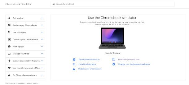 schermata chromebook simulator