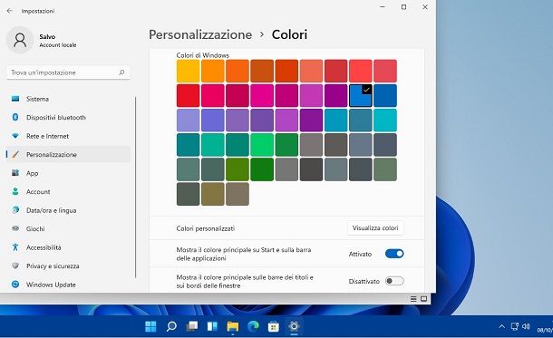 Cambiare colore barra Windows 11