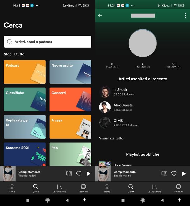 Attività amici Spotify mobile