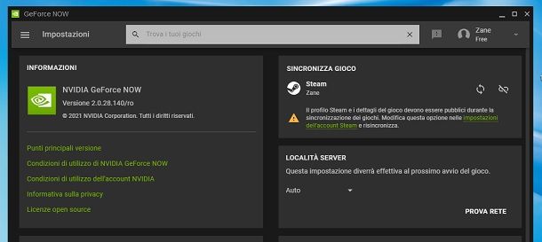 Sincronizzazione GeForce NOW